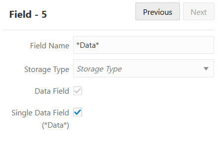 Field options in the member selection tool. Field name is *Data*, Storage Type is unselected, Data Field is checked but not editable, and Single Data Field (*Data*) is checked.