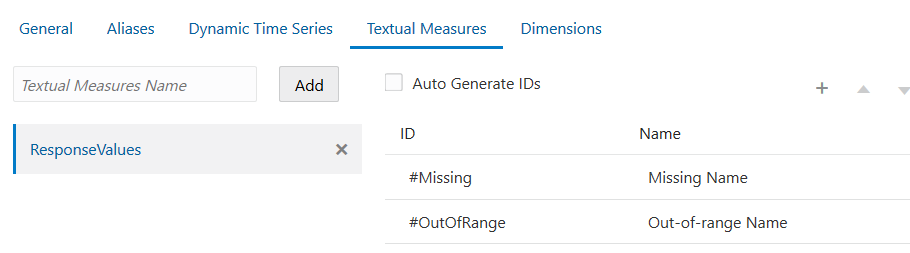 Text list object named ResponseValue containing ID #Missing with name "Missing Name", and ID #OutOfRange with name "Out-of-range Name".