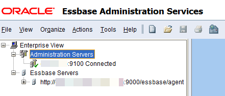 Administration Server and Essbase Server in Enterprise View tree