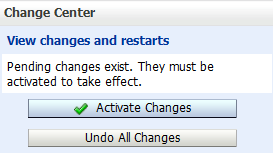 Change Center section of WebLogic Administration Console, focused on "Activate Changes" button