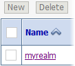 WebLogic Server Administration Console containing link to a security realm named "myrealm"