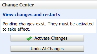 Change Center section of WebLogic Console with the Activate Changes button available.
