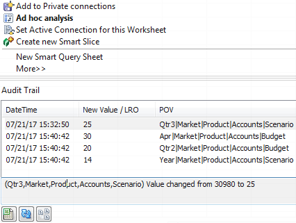 Image of the Audit Trail Window in Excel Smart View.