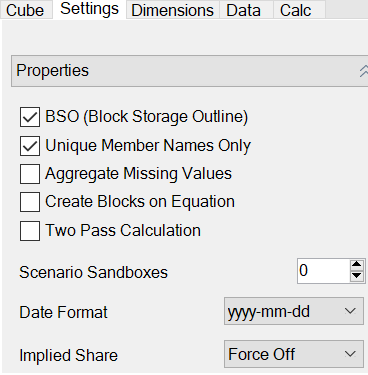 Image of the Properties section on the Settings tab of the Designer Panel.