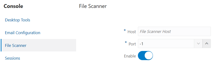 Image of the File Scanner screen in the Console area in the Essbase web interface.
