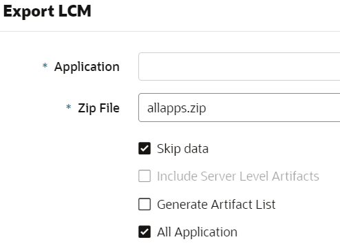 Image of the Export LCM dialog box, in Jobs.