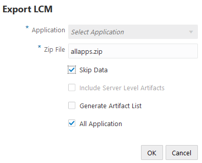 Image of the Export LCM dialog box, in Jobs.