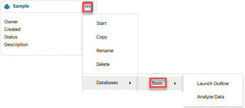 Image of the Applications page, Sample application, with Databases and Basic selected.