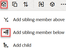Image of the redwood outline add member menu, with Add sibling member below highlighted.