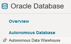 Autonomous Data Warehouse selected from Oracle Database options in OCI Console