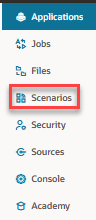 Image of the left hand panel in the Applications page with the Scenarios icon highlighted. Image of the left hand panel in the Applications page with the Scenarios icon highlighted.