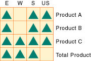 This image illustrates a data block created for dense members of the Region and Product dimensions, as described in the text preceding the image.