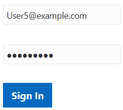 Login screen with User5@example.com and an obscured password Login screen with User5@example.com and an obscured password