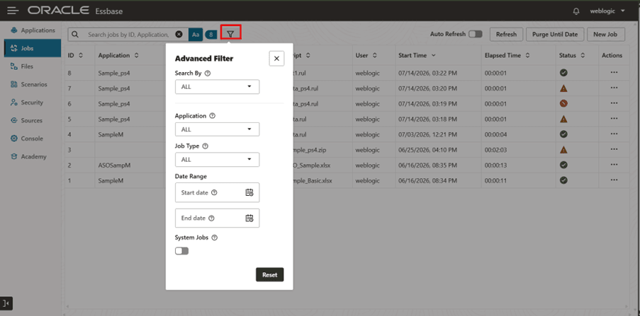 Image of the advanced filter option