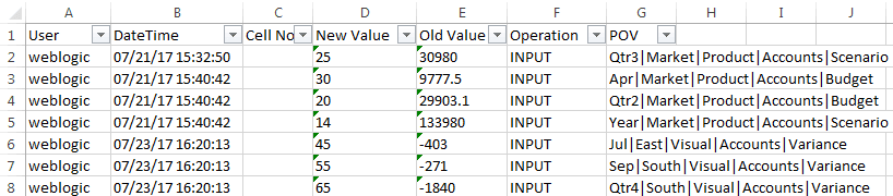 Image of an Excel sheet showing the refreshed audit trail log.