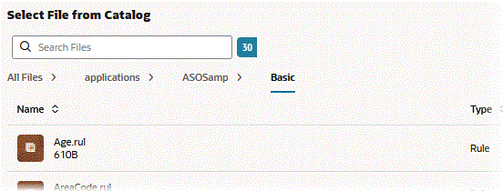 From the Load Data job dialog box where load type is File, you can browse to select data and rule files from the catalog.