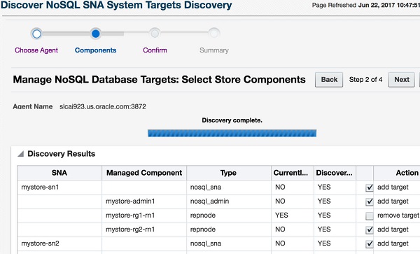 Manage NoSQL Database Targets: Select Store Components