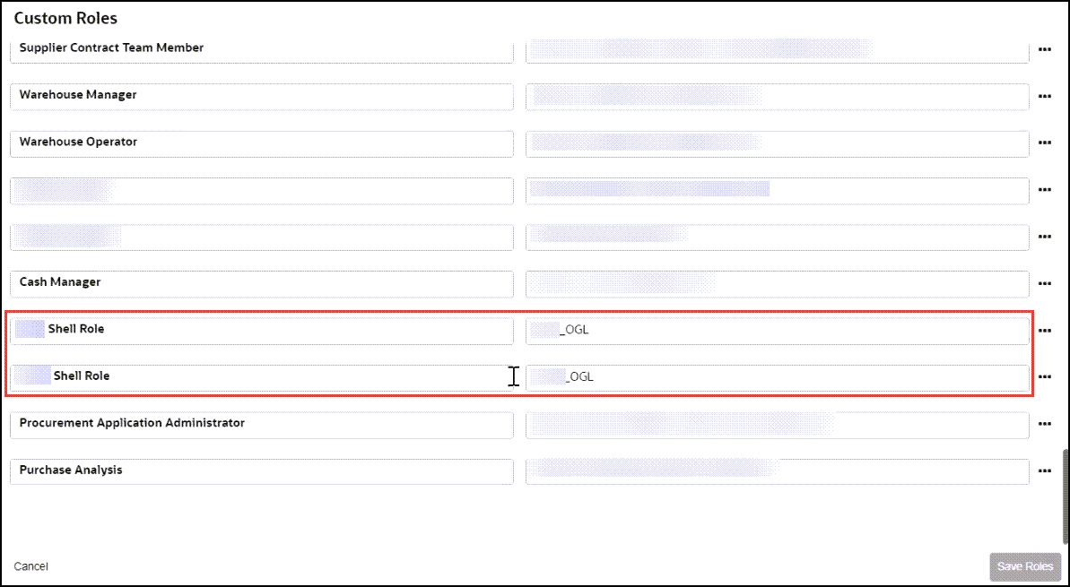 Custom Roles window Custom Roles window