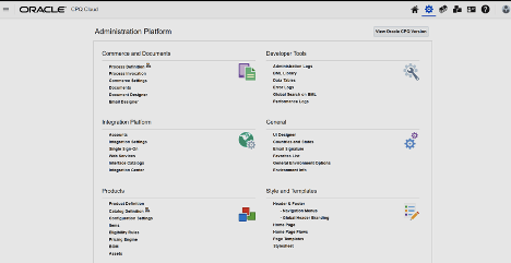 image of administration platform menu in CPQ cloud image of administration platform menu in CPQ cloud