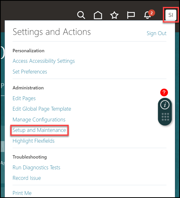 settings and actions