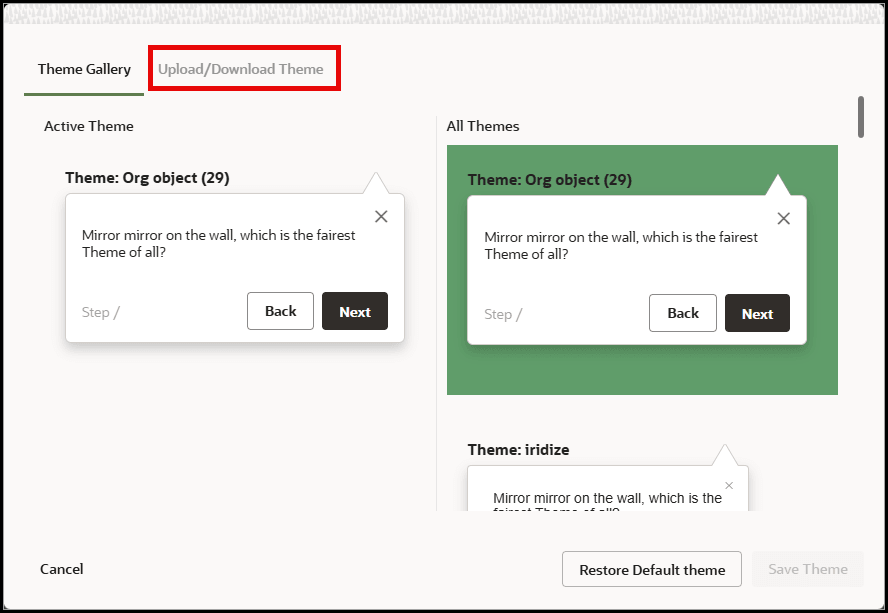 Upload and Download Theme