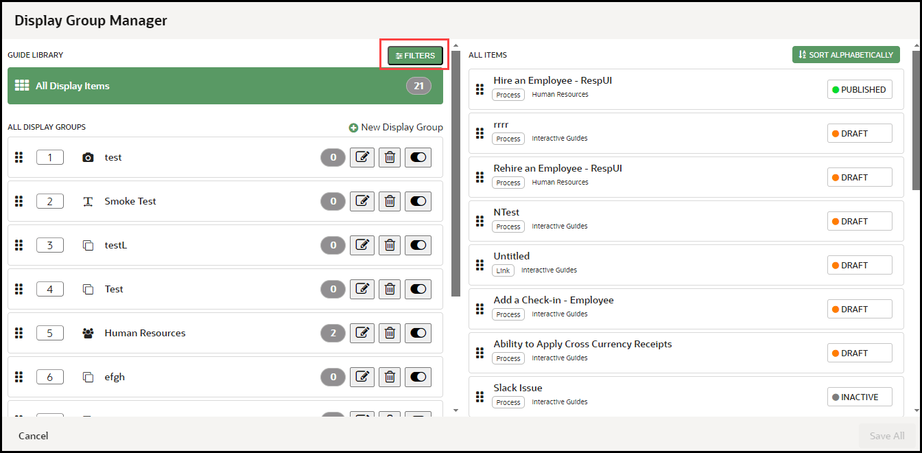 Display Groups Filters