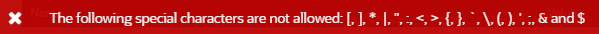 special characters not allowed