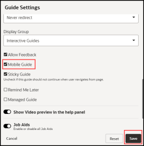 Mobile Guide Checkbox