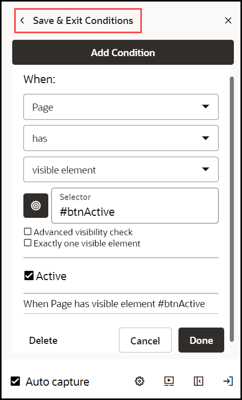 Save & Exit conditions