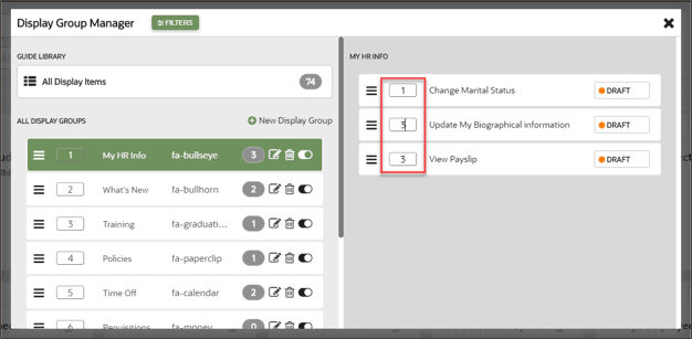 image of Display Group Manager with guide reordering highlighted