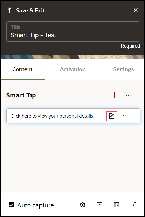 Step settings Step settings