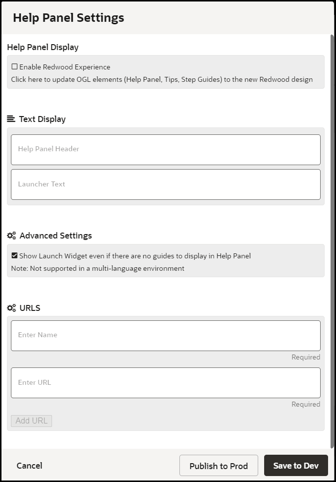 Help Panel Settings