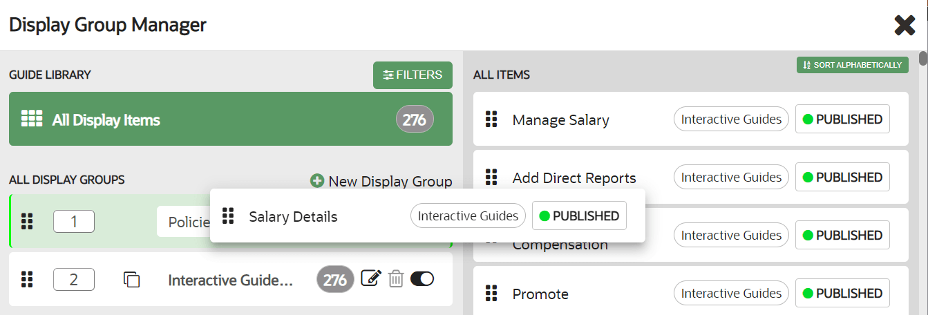 dragging an item in the interface