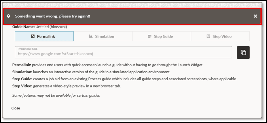 Share Modal Error