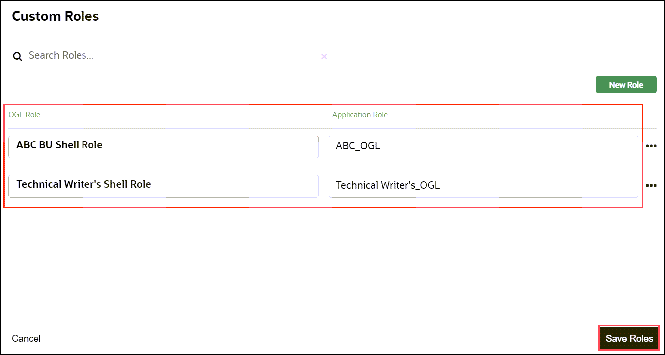 Custom Roles window Custom Roles window