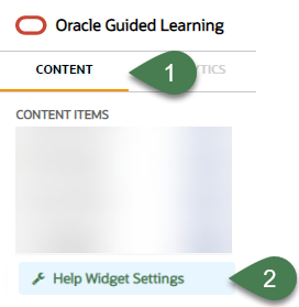 selecting content tab then help widget settings