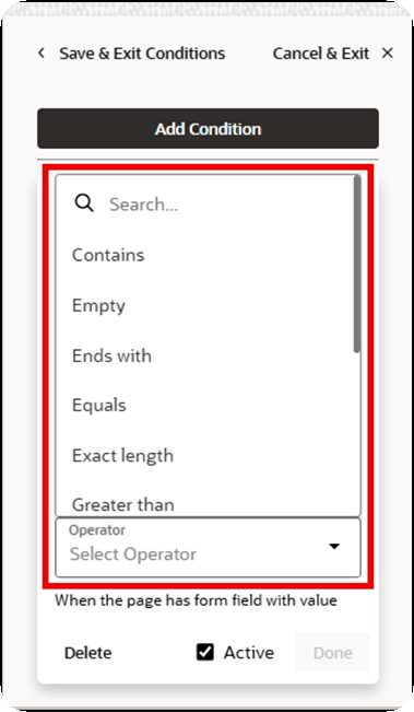 Operator dropdown Operator dropdown