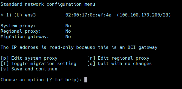Image:Screen showing the Standard Network Configuration Menu