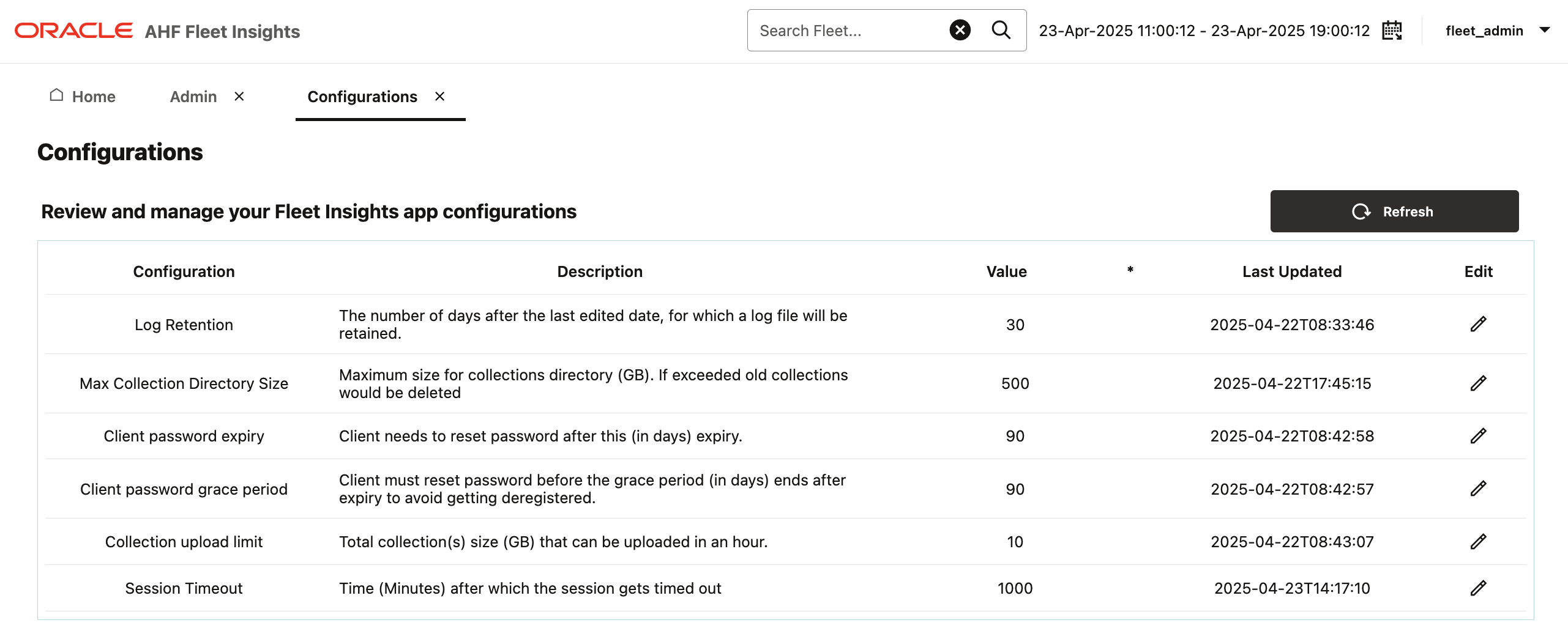 This image illustrates AHF Fleet Insights configuration parameters This image illustrates AHF Fleet Insights configuration parameters
