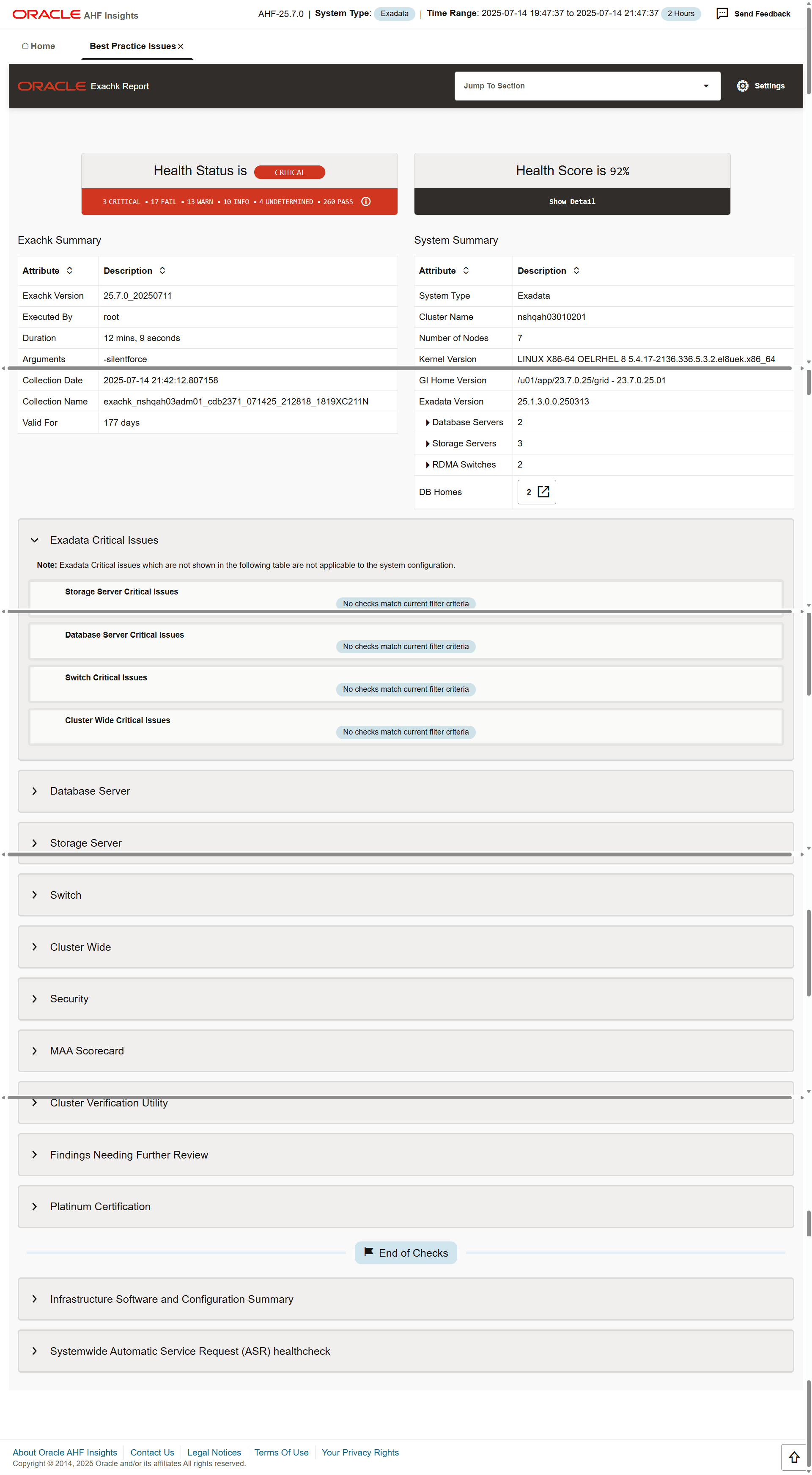 Provides the results of Best Practices Compliance checks run on the system, paginated.