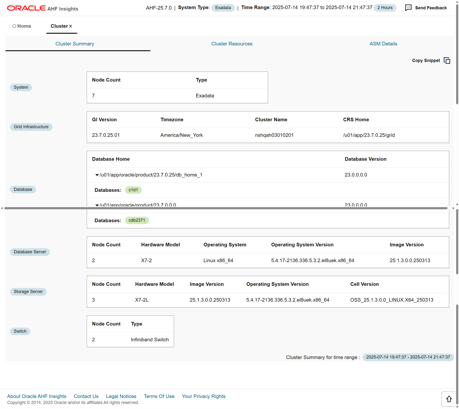 Provides a summary of cluster.