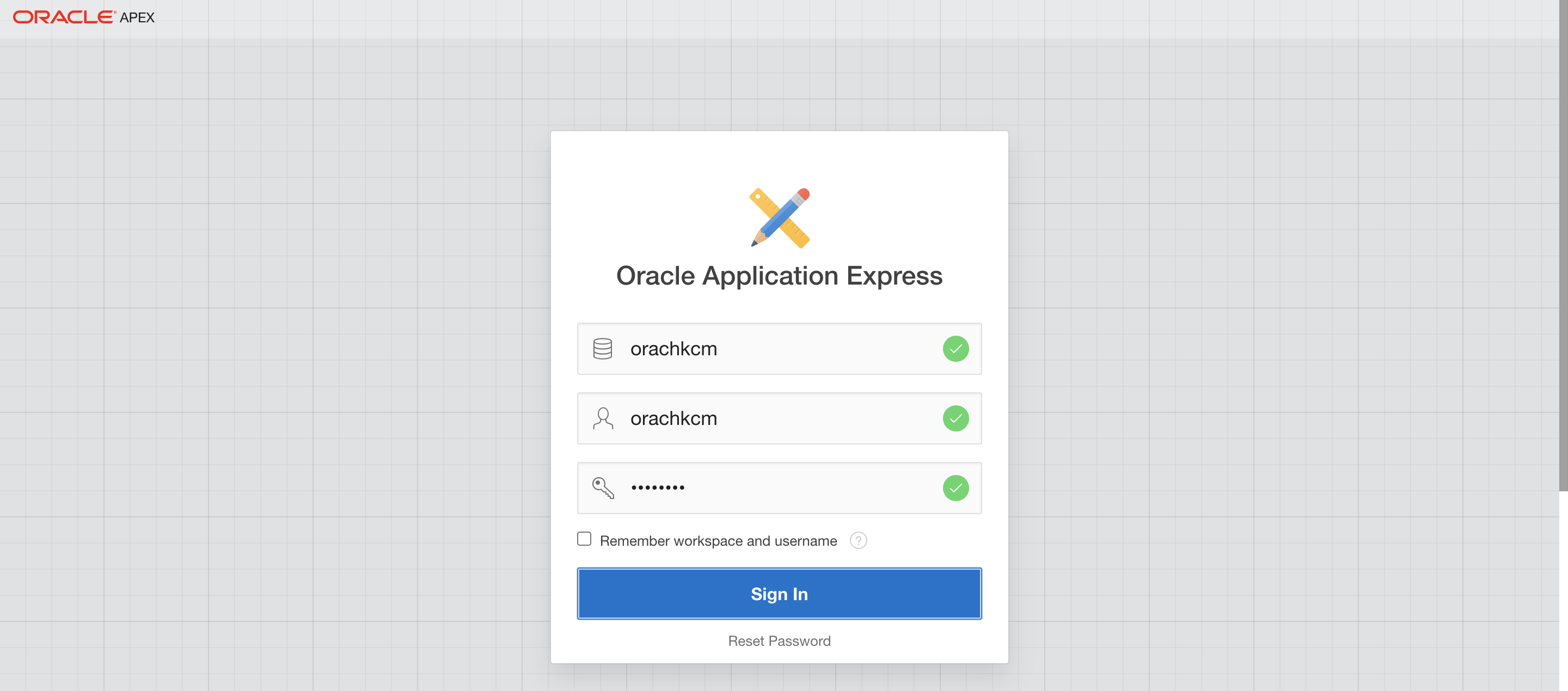 The image illustrates Oracle Application Express login.