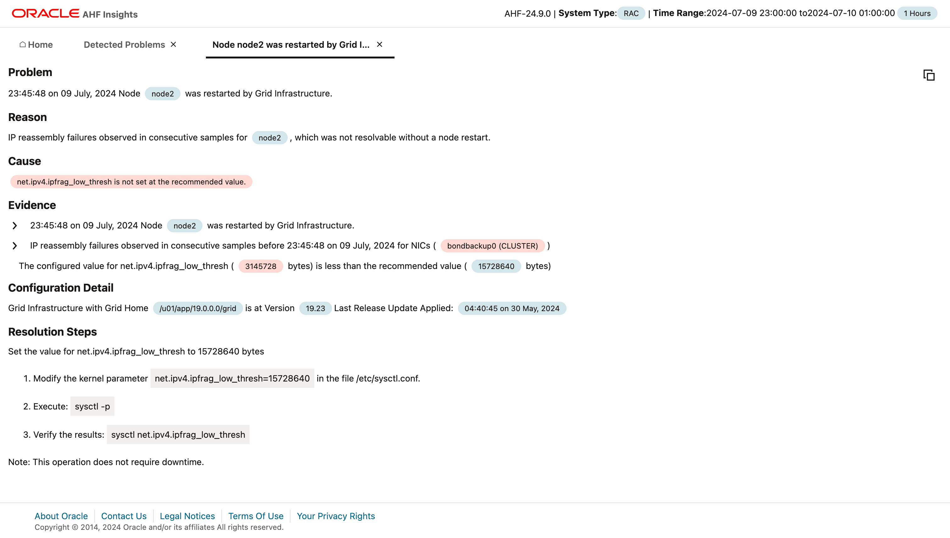 Detected problems details