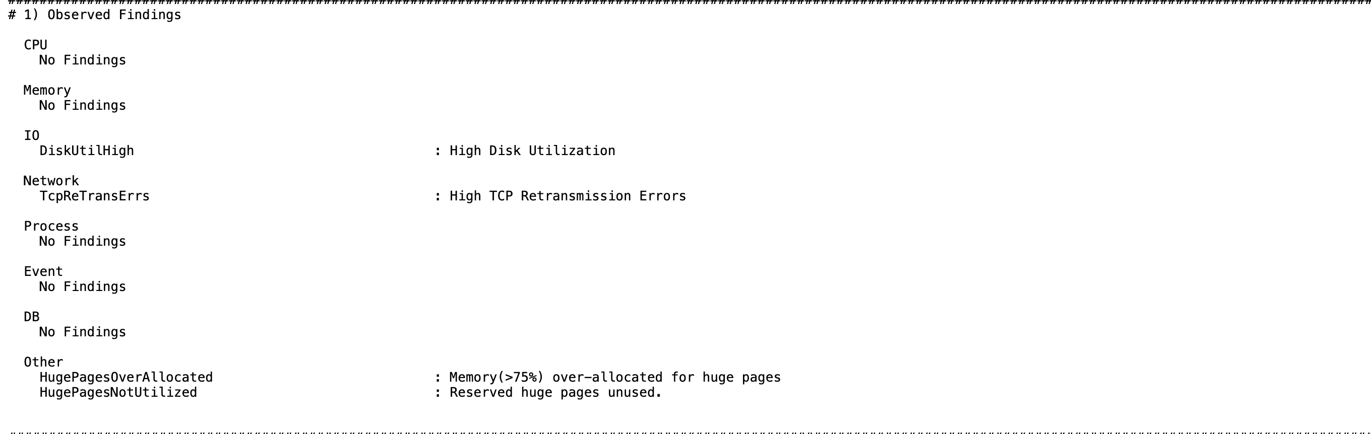 This image illustrates HugePagesNotUtilized Signature in Orachk CHM Analysis section