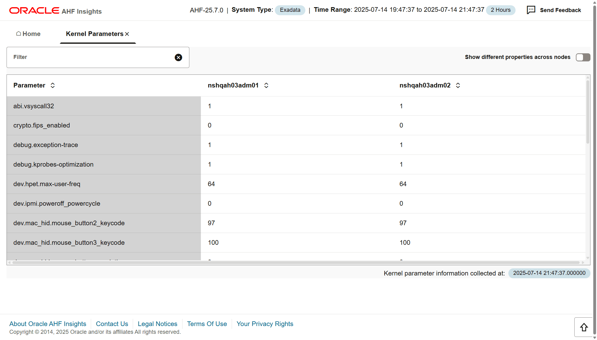 Lists the kernel parameters, paginated.