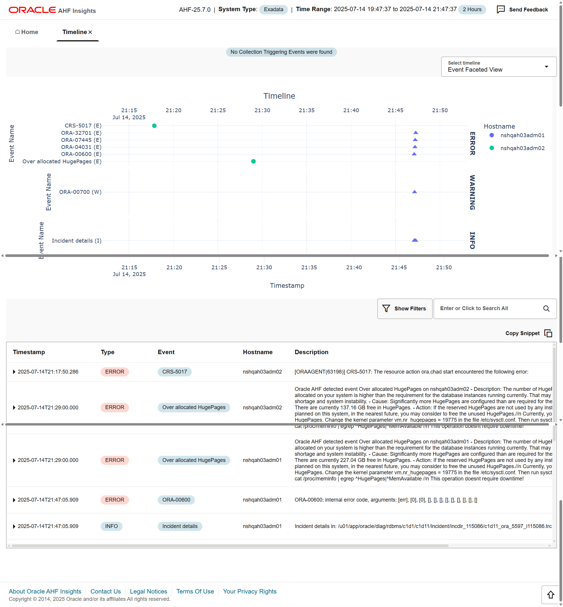 Provides Timeline visualization in a table with specific information about each timestamp.