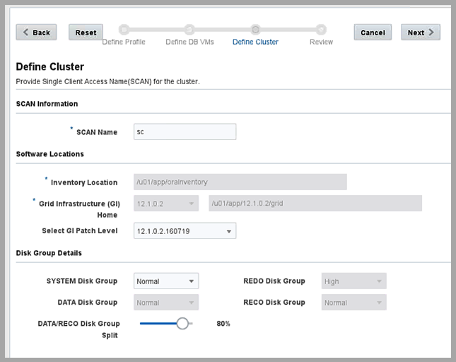 image:A screen shot showing the Define Cluster page.