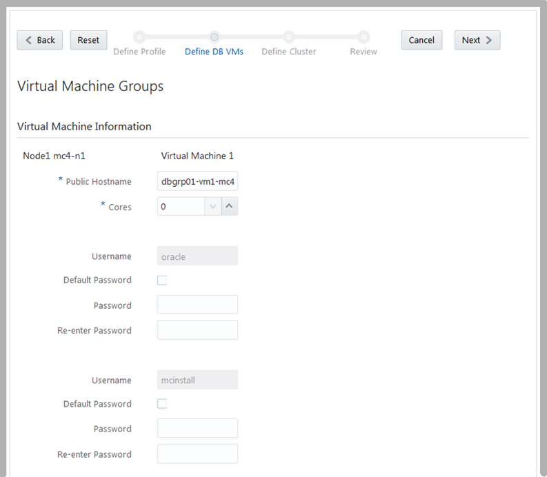 image:A screen shot showing the define DB VMs page.
