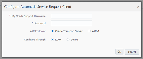 image:A screen shot showing the configure Automatic Service Request                             client window.