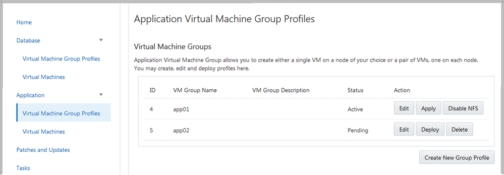 image:A screen shot showing the application virtual machine group profiles page.